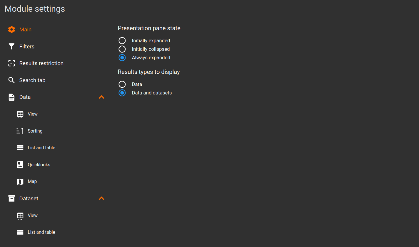 module settings