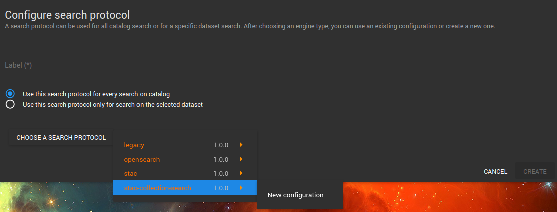 Création d'une nouvelle configuration de plugin STAC collection