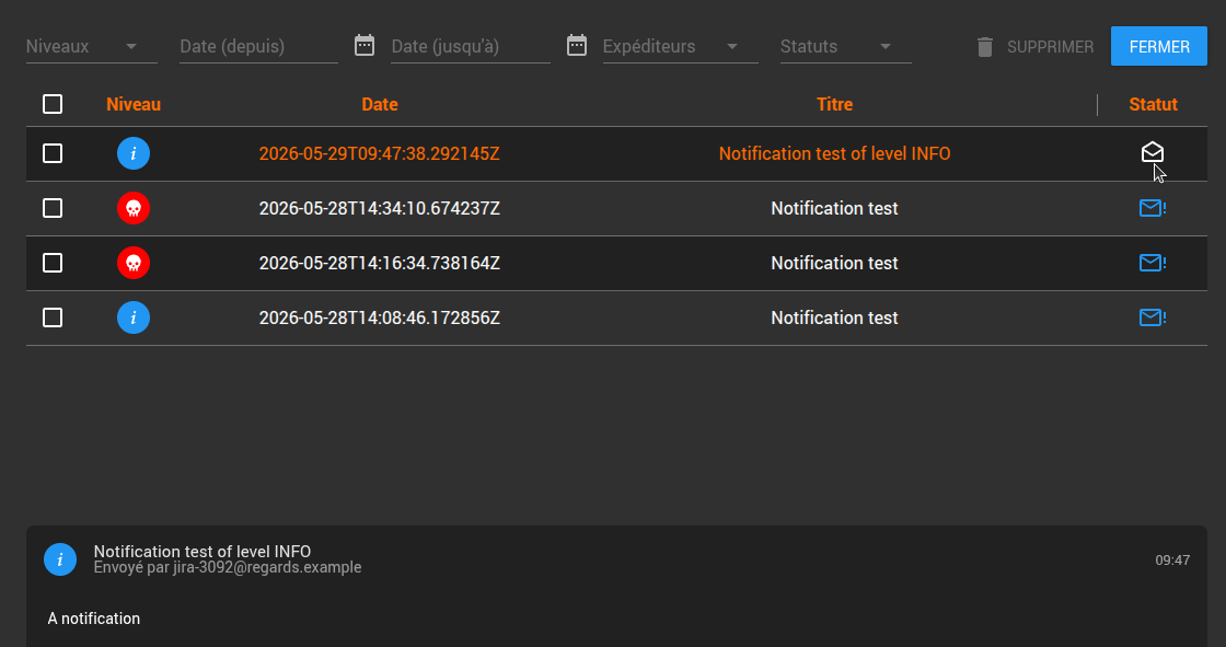 notifications list